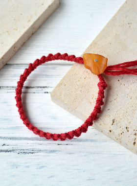 棉感红绳 微宽 扁 蕾丝花边感 蜜蜡手绳女手链 简约小众复古叠搭