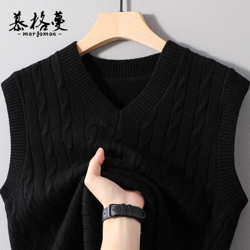 马甲男新款秋冬加厚保暖100%羊毛内搭针织衫毛衣V领无袖坎肩背心,淘宝优惠券,粉丝福利购,淘宝优惠卷