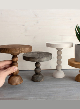 实木托盘圆形花架盘马克杯架