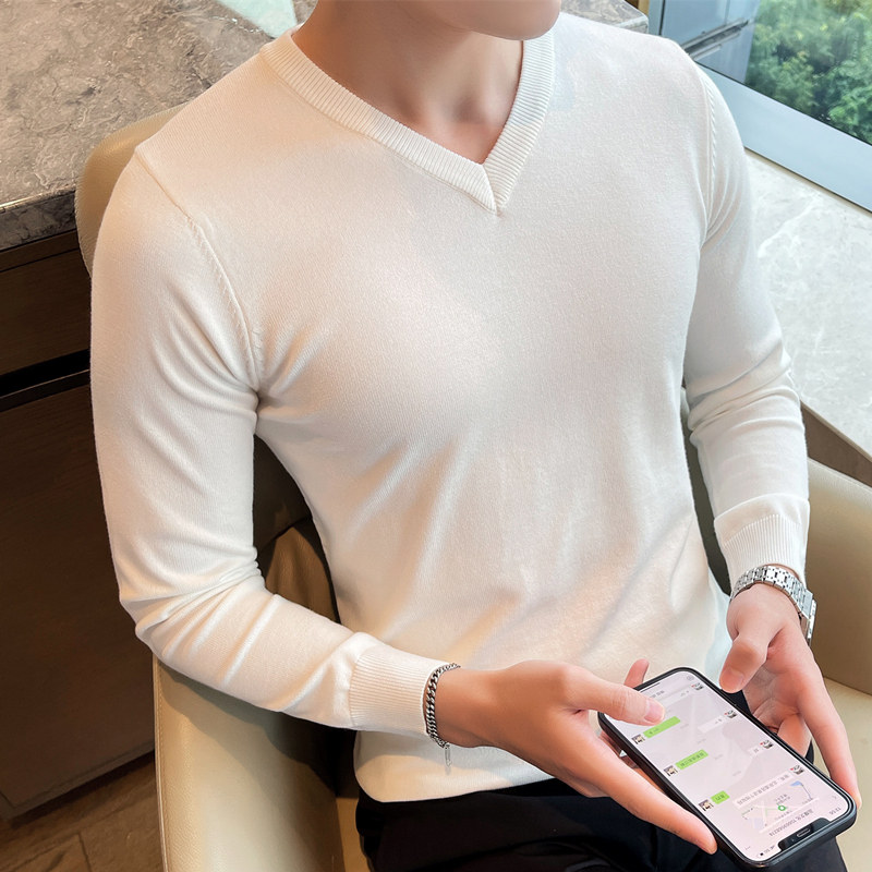 秋冬男针织衫V领纯色套头打底衫长袖修身毛衣简约线衣潮流毛线衫,淘宝优惠券,粉丝福利购,淘宝优惠卷