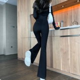 Штаны-клёш, утепленные эластичные черные длинные штаны для отдыха, высокая талия, подходит для подростков