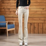 Бежевые джинсы, осенние штаны, леггинсы, приталенные штаны-клёш, коллекция 2023, высокая талия