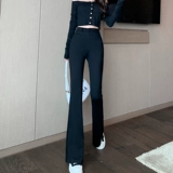 Штаны-клёш, утепленные эластичные черные длинные штаны для отдыха, высокая талия, подходит для подростков