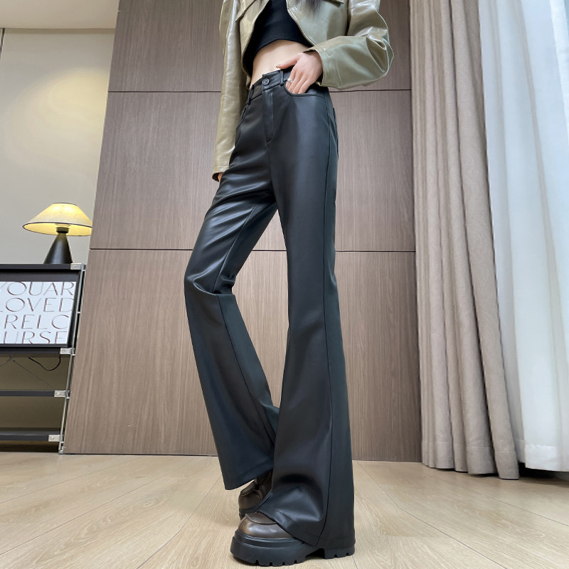 黑色PU皮裤女微喇叭裤哑光高腰显瘦小个子加绒加厚不臃肿防风保暖,淘宝优惠券,粉丝福利购,淘宝优惠卷