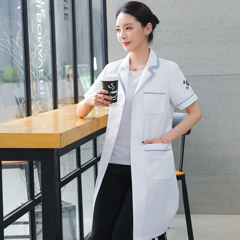 长袖女美容院纹绣师韩版修身白大褂 半永久医护制服