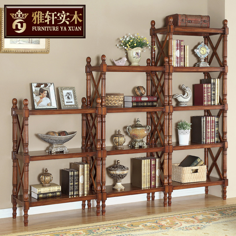 歐式實木置物架儲物架落地 美式組合書架廚房客廳書房多用層架
