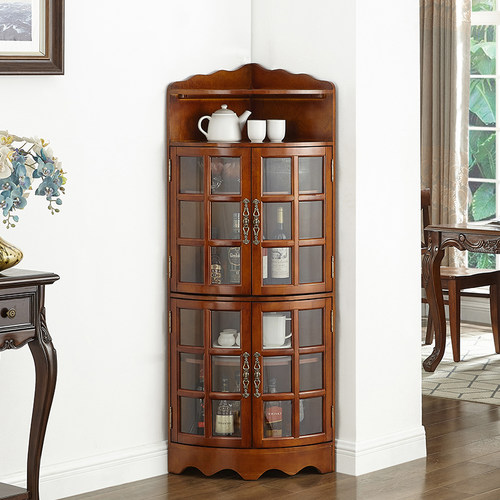 美式实木角柜墙角柜三角形欧式客厅转角柜杂物收纳扇形拐角储物柜 - 图2