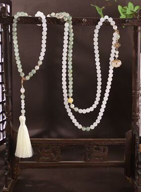 中式古法旗袍璎珞项链项圈长流苏背云长款白色贝珠毛衣链新配饰女