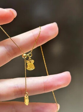 轻奢金色兔子吊坠锁骨链女可调