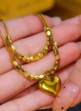 网红双层叠戴爱心锁骨链个性百搭