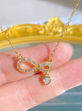 新款轻奢满钻蝴蝶结女锁骨链