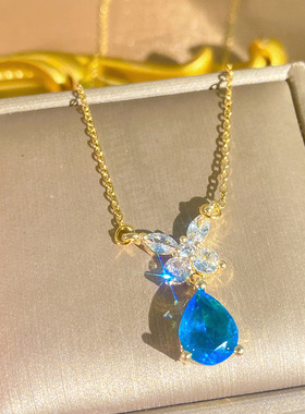 轻奢小众蝴蝶水滴钛钢锁骨链女