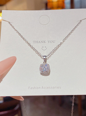 小众设计高级感方形锆石项链