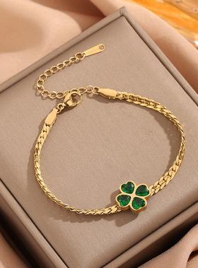 绿锆四叶草项链女不掉色轻奢小众