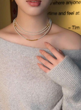 小香风小珍珠链条多层长款项链