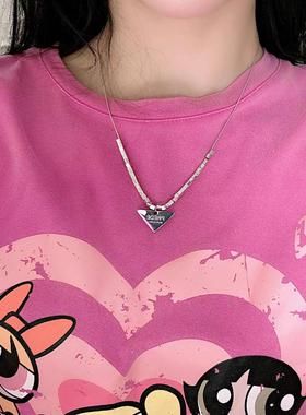 杭潮钛钢三角形小方块项链女款