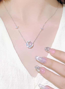 杭潮【幻梦心月】项链999纯银足银锁骨链款夜光吊坠礼物送女朋友