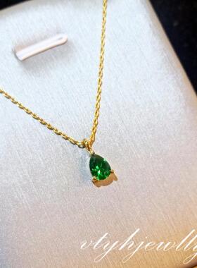 杭潮日本设计师金沙弗莱水滴项链女纯银轻奢祖母绿锁骨链生日礼物