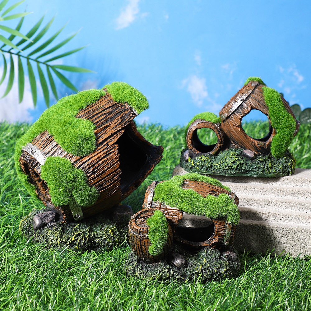 鱼缸造景青苔酒桶躲避洞穴树脂摆件水族箱装饰品仿真空心苔藓木桶,淘宝优惠券,粉丝福利购,淘宝优惠卷