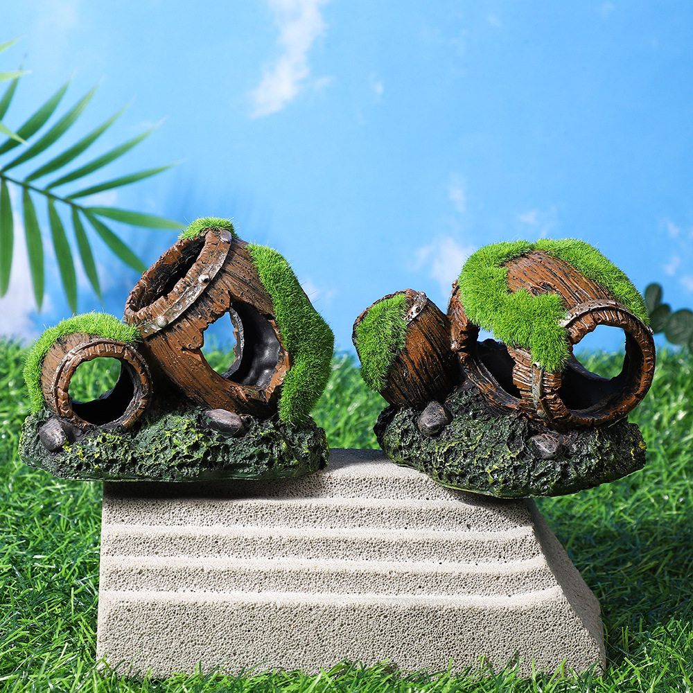 鱼缸造景青苔酒桶躲避洞穴树脂摆件水族箱装饰品仿真空心苔藓木桶,淘宝优惠券,粉丝福利购,淘宝优惠卷