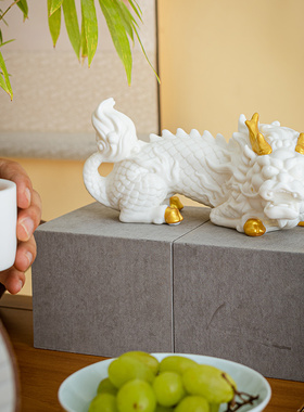 新中式陶瓷客厅招财麒麟摆件礼品