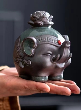 中式陶瓷招财大象摆件桌面装饰