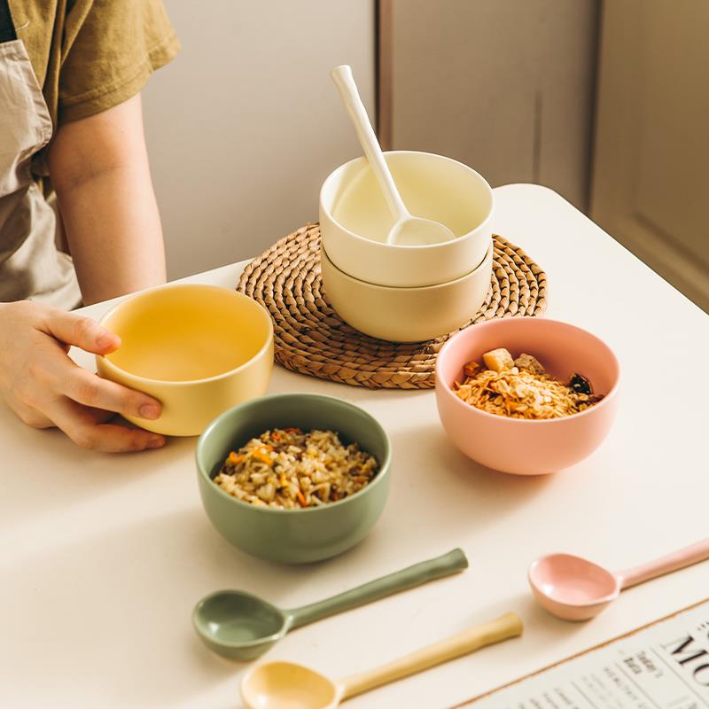 纯色可爱米饭碗家用高颜值陶瓷餐具水果沙拉燕麦碗小碗单个酸奶碗 - 图2