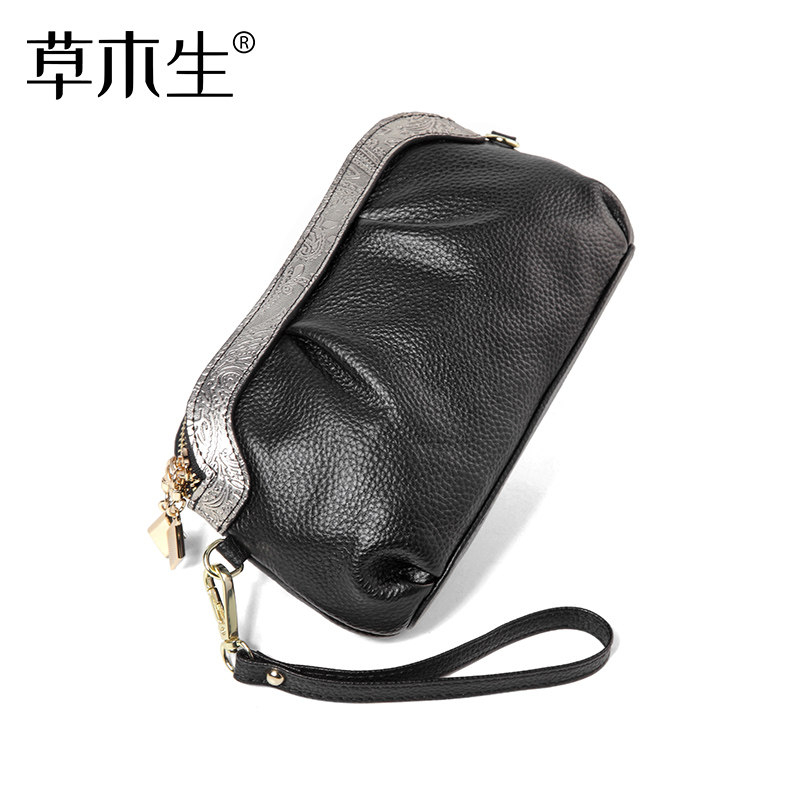 双拉链真皮女气质2023软斜挎小包包 草木生箱包女士包袋