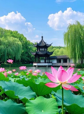 湖光山色自粘画治愈系风景贴纸客厅卧室玄关防水墙贴装饰画海报