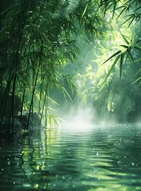 竹林富水风景自粘画绿色竹子背景墙贴画客厅卧室书房防水装饰画