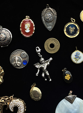 法国古董项坠中古品情侣金属陶瓷