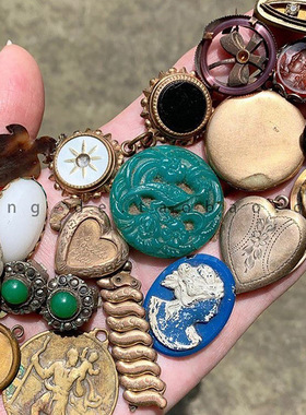 法国古董中古孤品铜底项坠情侣