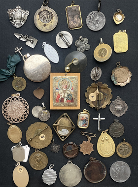 vintage&antique欧洲淘古董品人物风景建筑浮雕印牌古典奖章吊坠