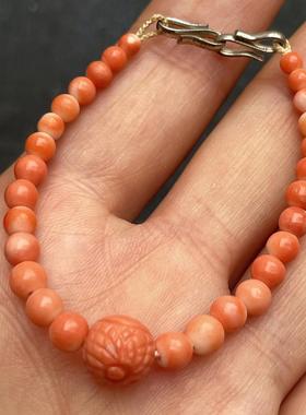 清仓vintage日本旅淘海洋粉嫩有机物串珠文玩纯银扣项链合金耳夹