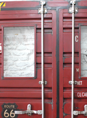 铁艺酒红色 工业风集装箱箱门 双开大门 酒吧咖啡店主题餐厅装饰