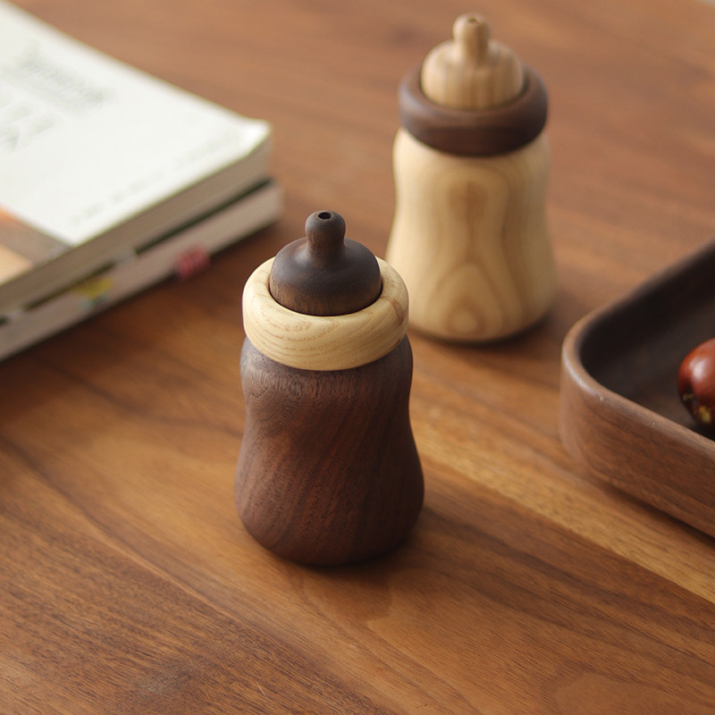 三思工房 d黑胡桃木可爱牙签盒 创意实木奶瓶牙签罐 家用客厅 摆,淘宝优惠券,粉丝福利购,淘宝优惠卷