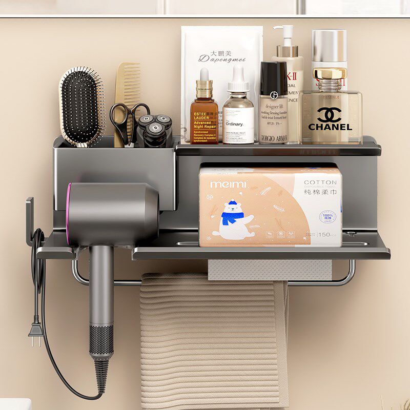 枪灰色卫生间吹风机置物架免打孔壁挂式浴L室风筒梳子多功能收纳,淘宝优惠券,粉丝福利购,淘宝优惠卷