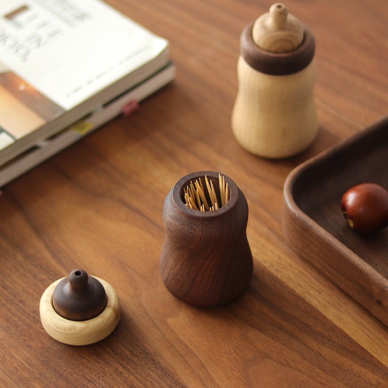三思工房 d黑胡桃木可爱牙签盒 创意实木奶瓶牙签罐 家用客厅 摆,淘宝优惠券,粉丝福利购,淘宝优惠卷
