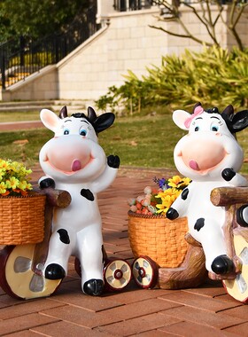户外卡通可爱奶牛花缸仿真动物雕塑庭院花园N摆件园林景观装饰小