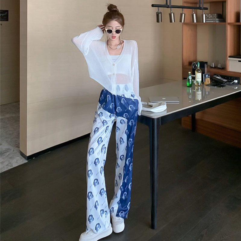 女夏镂空宽松防晒罩衫印花针织衫 宝媞奴时尚套装