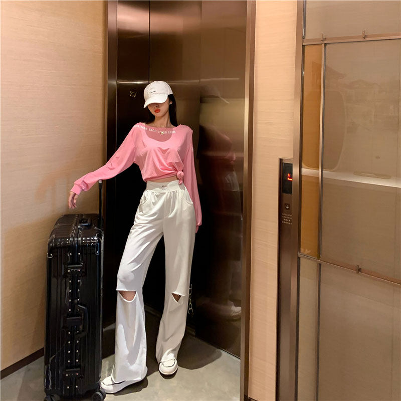 减龄春夏新款长袖字母防晒衫阔腿裤 宝媞奴时尚套装