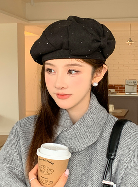 秋冬韩系蝴蝶结贝雷帽女显脸小