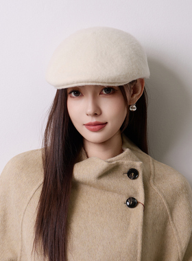 红色羊毛呢贝雷帽女2025款