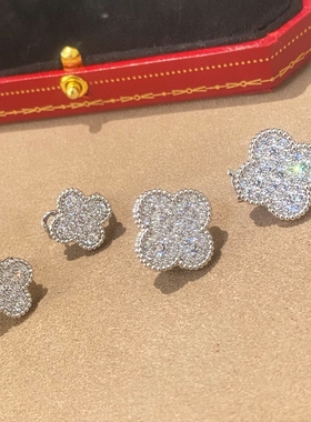 小众满钻四叶草高级感法式纯银针