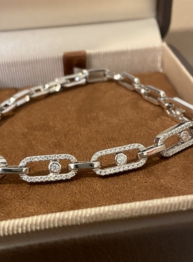 欧美时尚镂空方形可移动钻手链通体925纯银个性街头时尚配饰10g