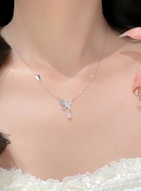 S925纯银白贝母蝴蝶锁骨链礼物