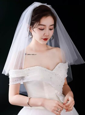 白色头纱头饰领证求婚拍照道具新娘结婚订婚登记主婚纱女蓬蓬头纱