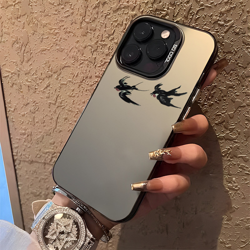 新中式燕子适用苹果15Promax手机壳iphone14plus彩银13pm高级感11por小众12mini春天x新款女xr套xs极简p国风