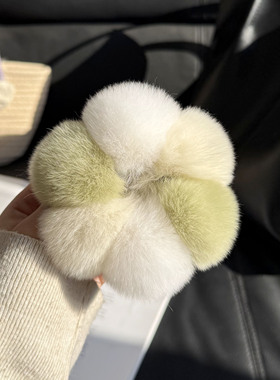 真獭兔毛花朵治愈系发圈可爱高弹