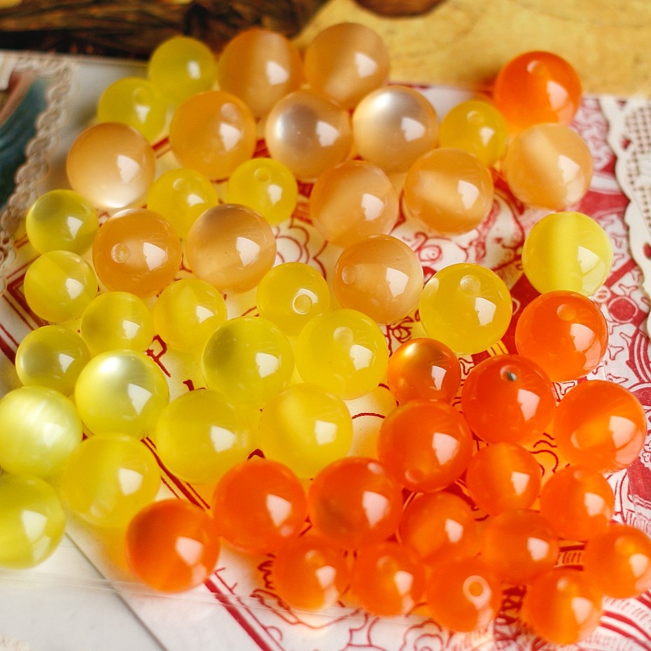 欧美意大利高亮黄橘色调月光猫眼法国树脂散珠串珠通孔圆珠8/10mm,淘宝优惠券,粉丝福利购,淘宝优惠卷